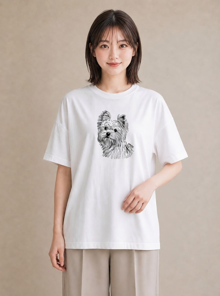 半袖Tシャツ レディース ヨークシャーテリア 犬 いぬ イラスト 旅行コーデ 女性 旅行用 白T