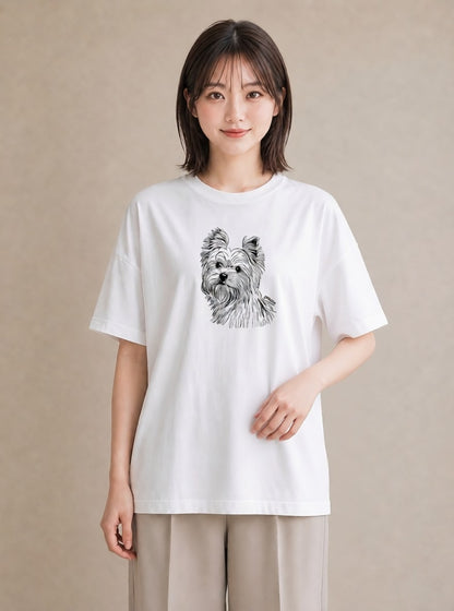 半袖Tシャツ レディース ヨークシャーテリア 犬 いぬ イラスト 旅行コーデ 女性 旅行用 白T