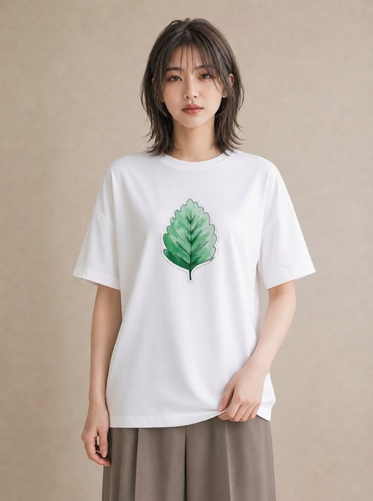 グラフィックTシャツ レディース 落ち葉 植物 ボタニカル イラスト シック 20代 カジュアルコーデ 白T