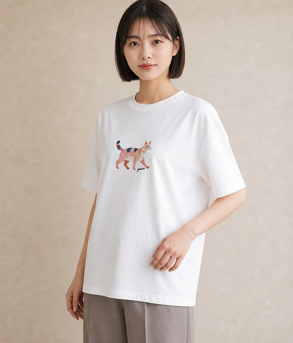 半袖Tシャツ レディース アメリカンショートヘア 猫 ねこ イラスト ヴィンテージ風 送別ギフト 通勤 白T