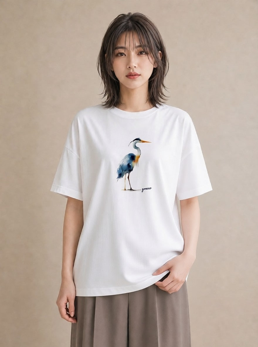 Tシャツ レディース ハシビロコウ 動物 アニマル イラスト レトロ 秋コーデ おしゃれギフト 白T