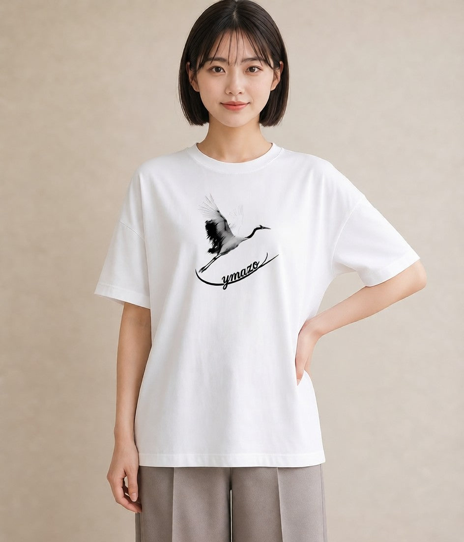 半袖Tシャツ レディース 折り鶴 折り紙 ナチュラル アンティーク イラスト こなれ感 ミセス 春コーデ 白T