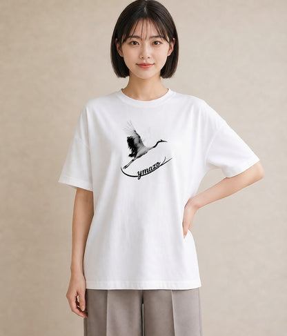 半袖Tシャツ レディース 折り鶴 折り紙 ナチュラル アンティーク イラスト こなれ感 ミセス 春コーデ 白T