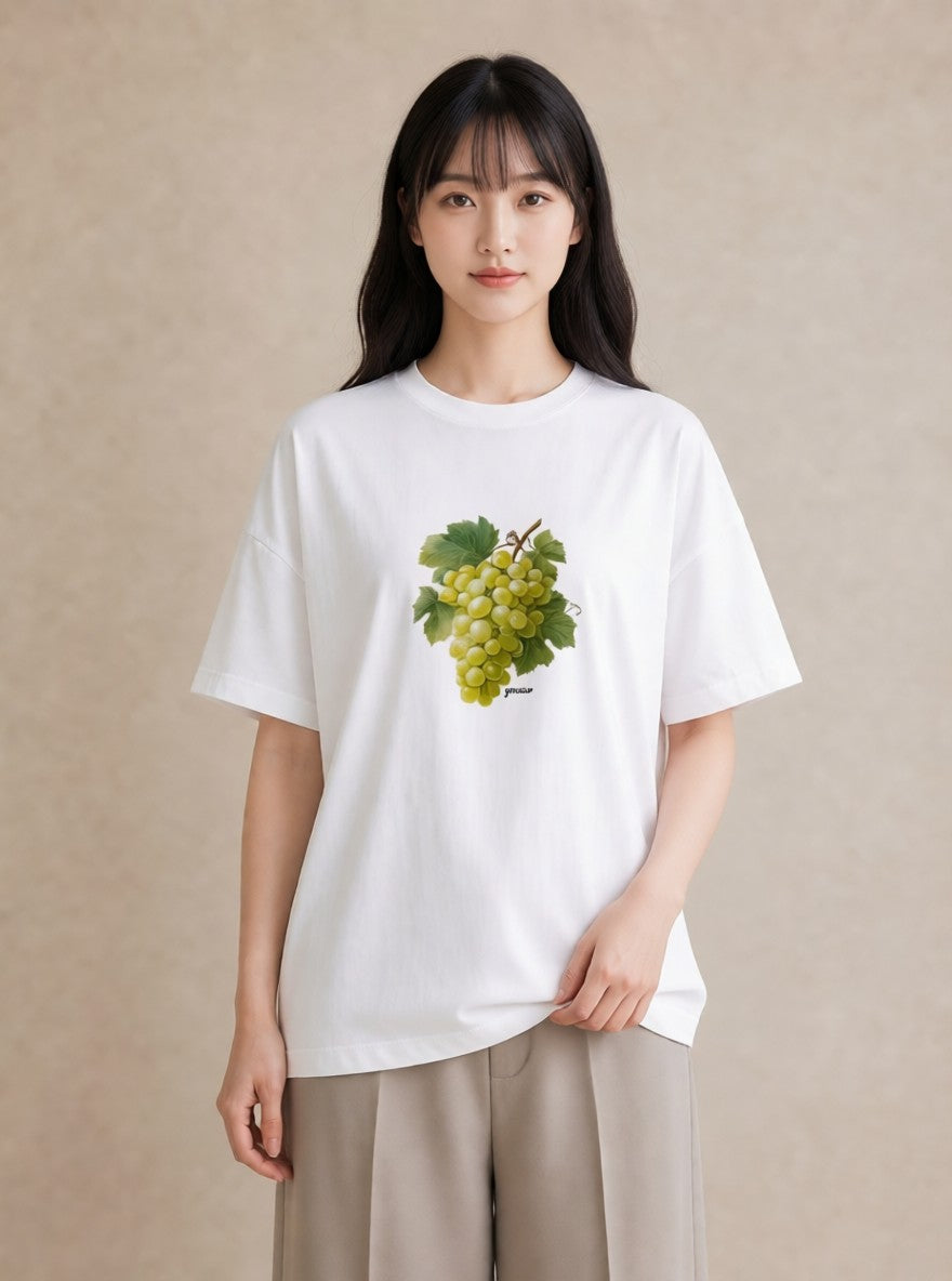 デザインTシャツ レディース ぶどう 葡萄 食べ物 フード イラスト ラフカジュアル お揃い 親子 白T