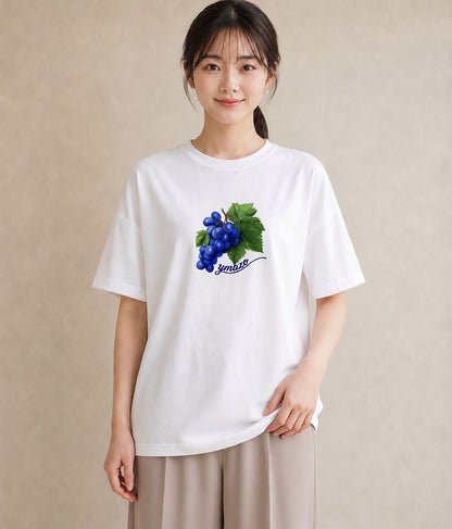 Tシャツ レディース ぶどう 葡萄 食べ物 フード イラスト カフェコーデ 春服 ミセス 白T