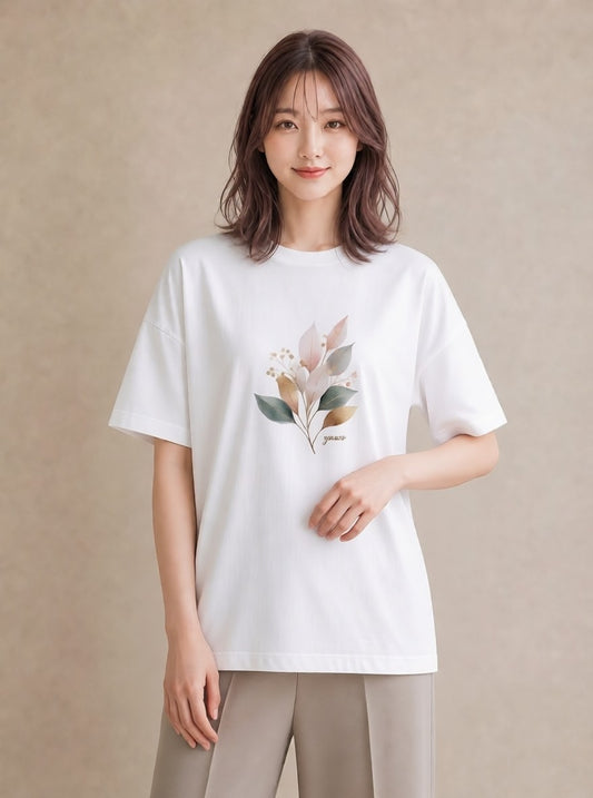 グラフィックTシャツ レディース ユーカリ 植物 ボタニカル イラスト 水彩風 送別ギフト 通勤 白T