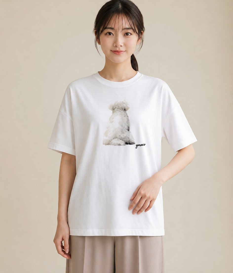 デザインTシャツ レディース ビションフリーゼ 犬 いぬ イラスト カジュアル レイヤード 友達ギフト 白T
