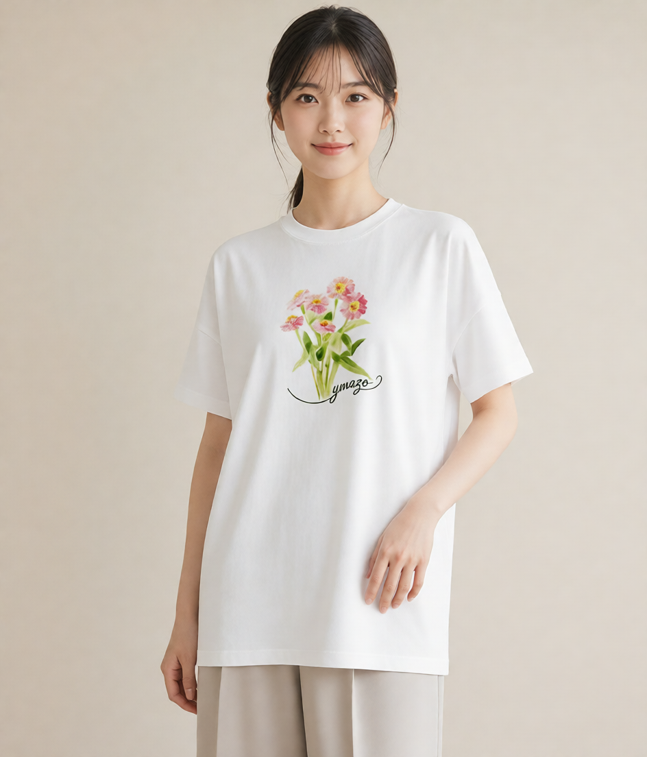 半袖Tシャツ レディース クローバー 四つ葉 花 花柄 イラスト フェミニン 姉妹 送別ギフト 白T