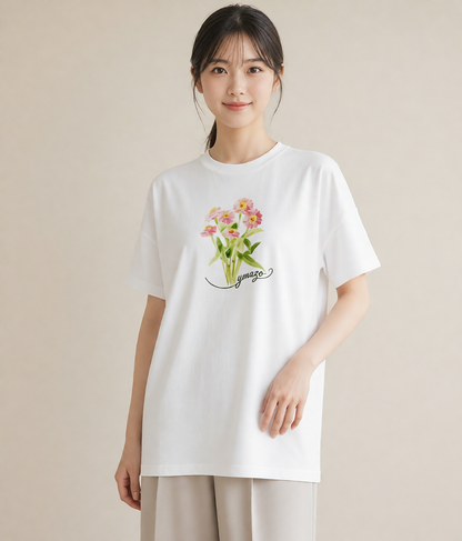 半袖Tシャツ レディース クローバー 四つ葉 花 花柄 イラスト フェミニン 姉妹 送別ギフト 白T