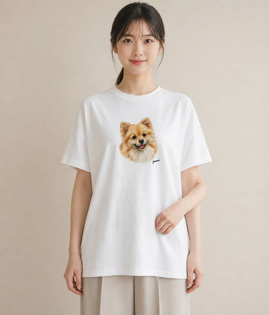 プリントTシャツ レディース ポメラニアン ポメ 犬 いぬ イラスト ボタニカル 週末コーデ 敬老の日 白T