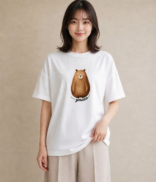 プリントTシャツ レディース くま クマ ベア 動物 アニマル イラスト 休日コーデ 在宅 公園 白T