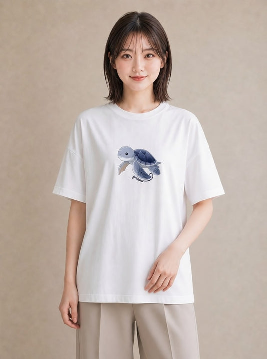 Tシャツ レディース ゼニガメ ペット 動物 イラスト お洒落 女性向けギフト 散歩 白T