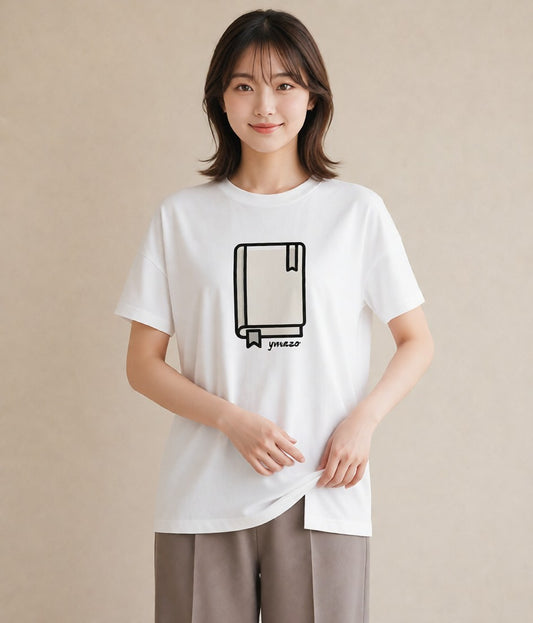 Tシャツ レディース 本 読書 ブック イラスト 線画 カフェ巡り 女子会 白T