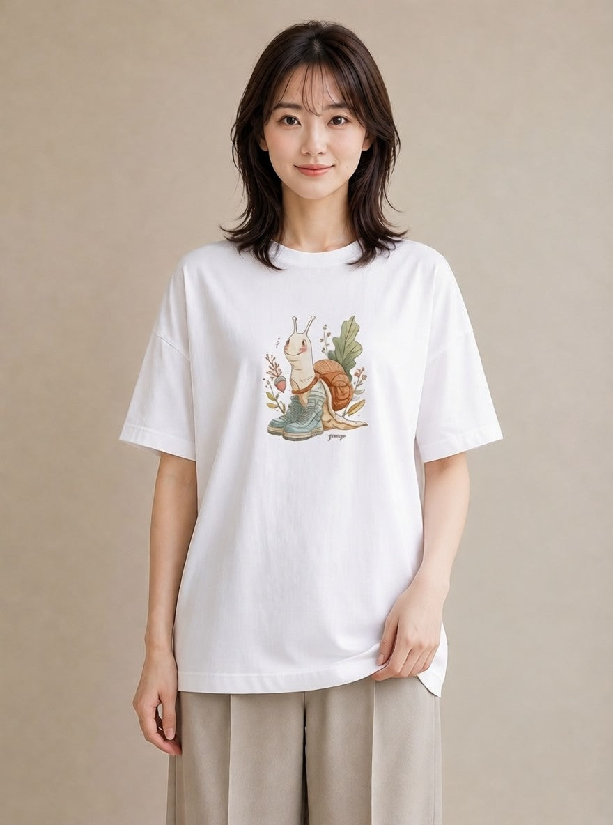 プリントTシャツ レディース かたつむり 昆虫 虫 イラスト ヴィンテージ風 綿100 デート 白T