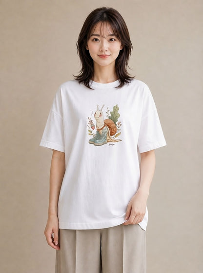 プリントTシャツ レディース かたつむり 昆虫 虫 イラスト ヴィンテージ風 綿100 デート 白T