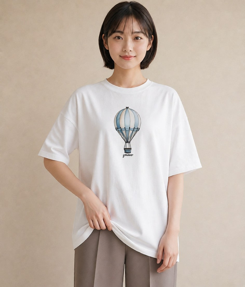 半袖Tシャツ レディース 紙風船 和紙 ナチュラル アンティーク イラスト 線画 ギフト 母の日 白T