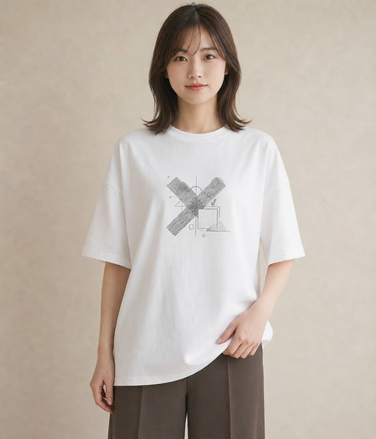 デザインTシャツ レディース 幾何学 ミニマル ジオメトリック イラスト ポップ 通学 誕生日プレゼント 白T