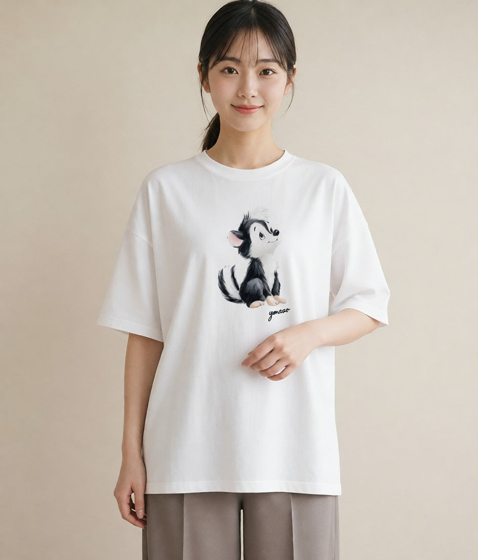 デザインTシャツ レディース わんこ 犬 いぬ イラスト ゆるコーデ 在宅 公園 白T