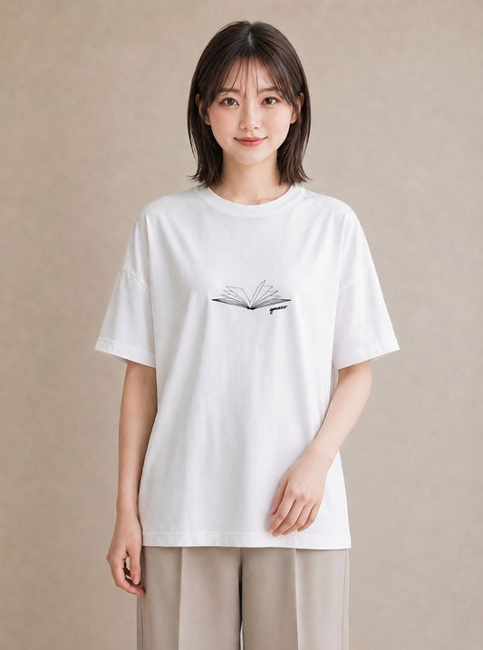 Tシャツ レディース 本 読書 ブック イラスト ゆるかわ お揃い 親子 白T