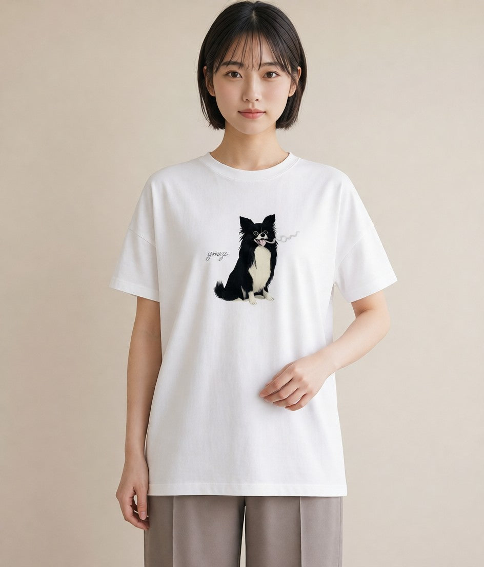 プリントTシャツ レディース ロングコートチワワ 犬 いぬ イラスト 可愛い お出かけ 普段着 白T