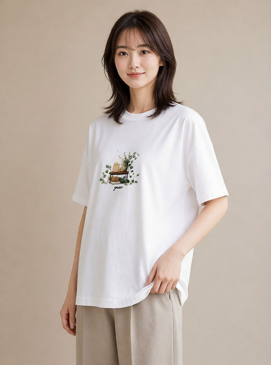 Tシャツ レディース 駅のホーム ローカル線 駅 ナチュラル アンティーク イラスト レトロ デイリーウェア 休日 白T