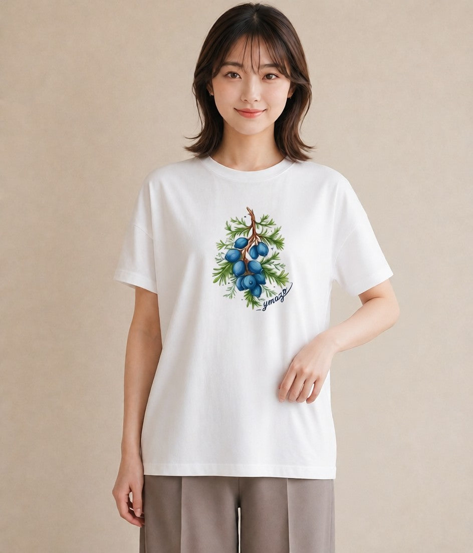 グラフィックTシャツ レディース 木の実 植物 ボタニカル イラスト ニュアンス カジュアルコーデ 買い物 白T
