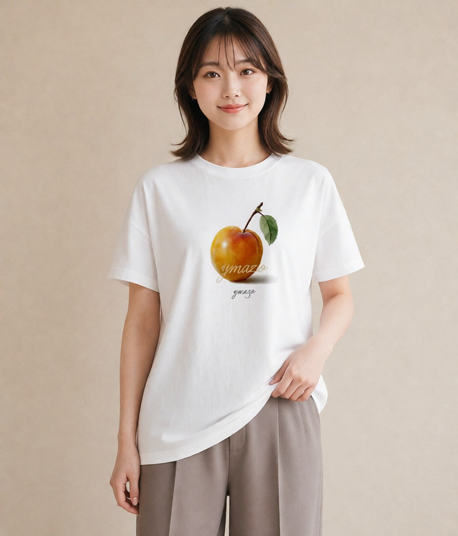 半袖Tシャツ レディース もも 食べ物 フード イラスト 上品 ホワイトデー 春服 白T