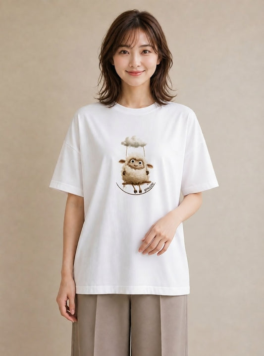 デザインTシャツ レディース ひつじ 動物 アニマル イラスト アート風 社会人 女性 白T