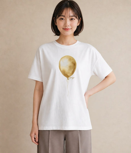 半袖Tシャツ レディース 紙風船 和紙 ナチュラル アンティーク イラスト 普段使い デート 帰省 白T