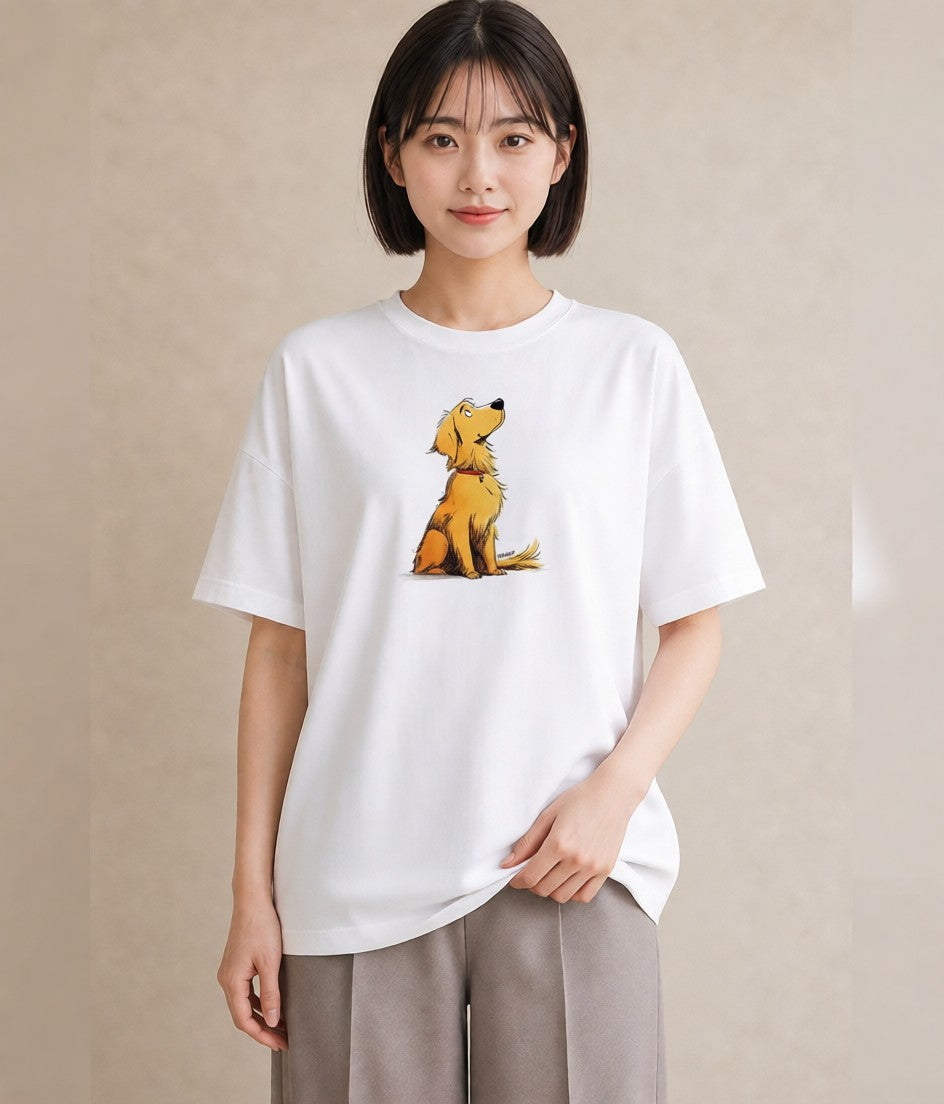 プリントTシャツ レディース ゴールデンレトリバー ゴールデン 犬 いぬ イラスト ラフ 母娘コーデ 自分用 白T
