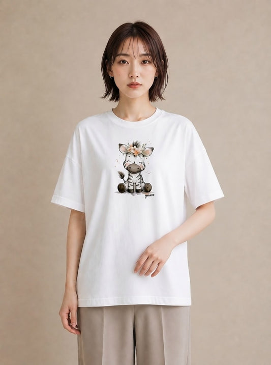 グラフィックTシャツ レディース しまうま 動物 アニマル イラスト ラフカジュアル カフェ服 クリスマス 白T