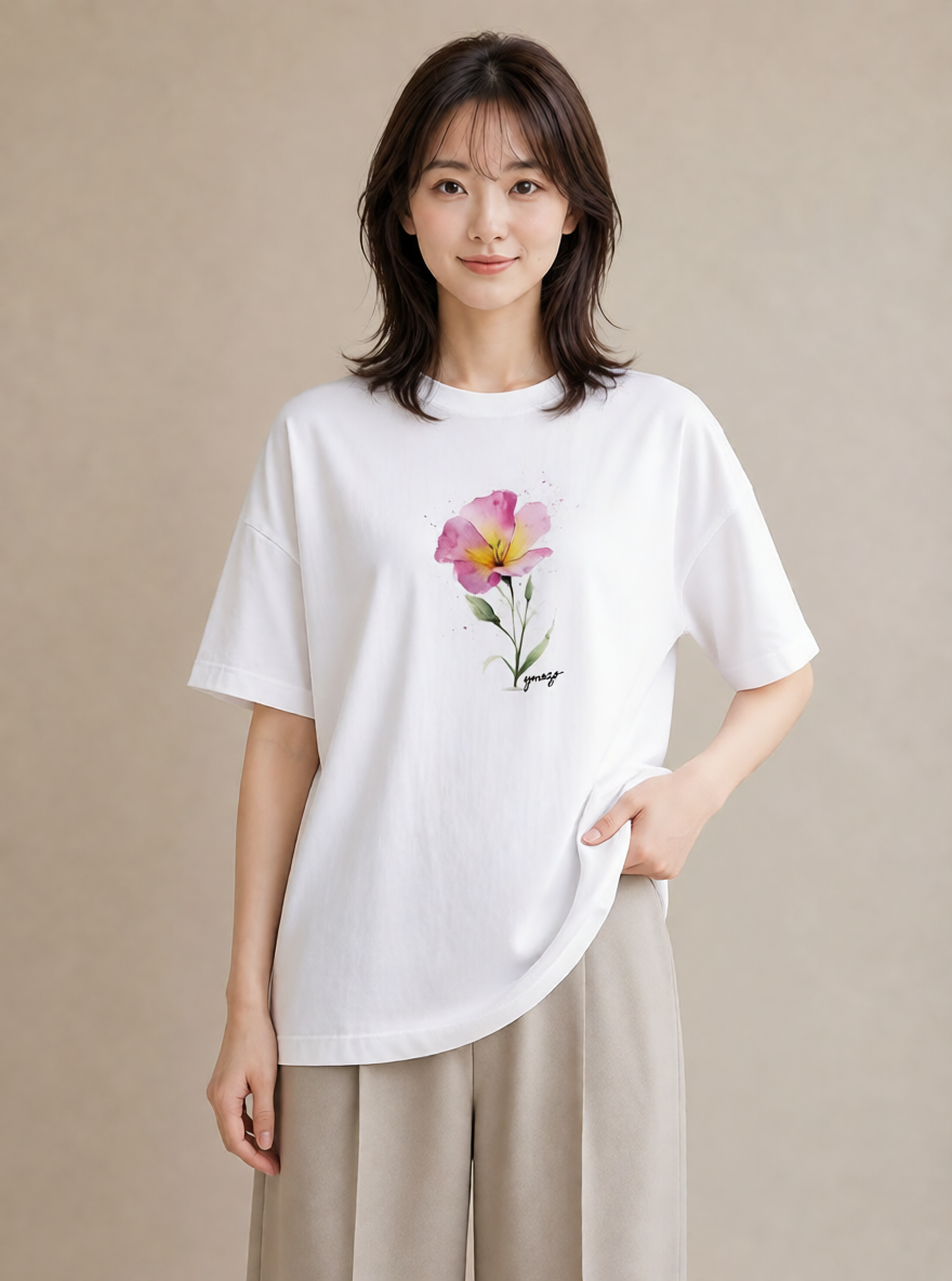 プリントTシャツ レディース あさがお 朝顔 花 花柄 イラスト 可愛い 誕生日プレゼント 綿100 白T