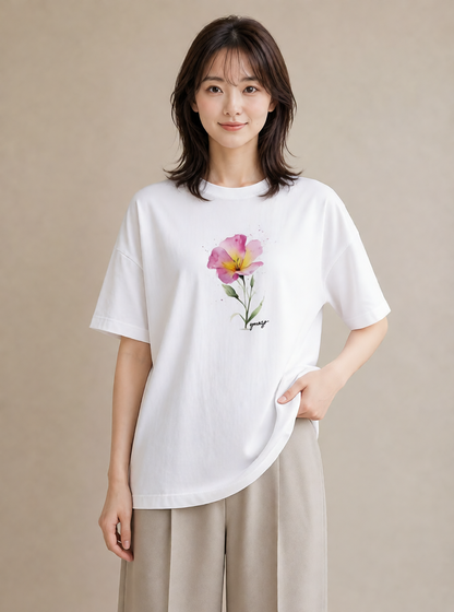 プリントTシャツ レディース あさがお 朝顔 花 花柄 イラスト 可愛い 誕生日プレゼント 綿100 白T