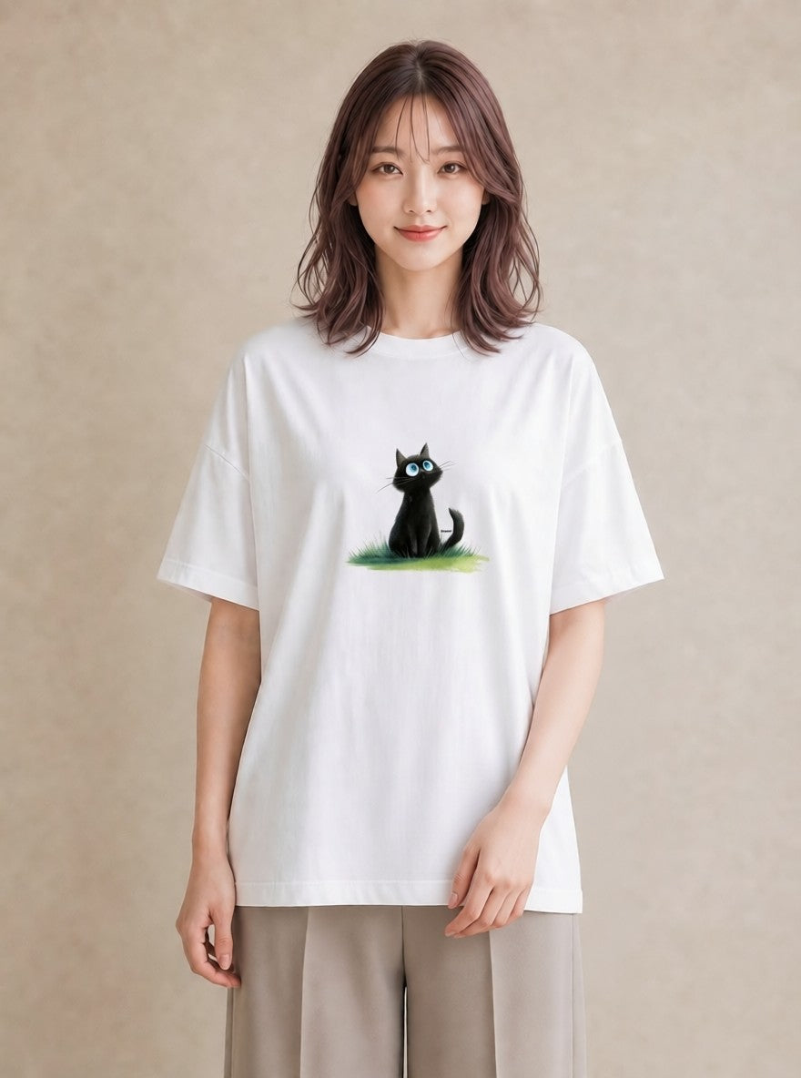 デザインTシャツ レディース ロシアンブルー 猫 ねこ イラスト ユニーク ママ カフェ服 白T