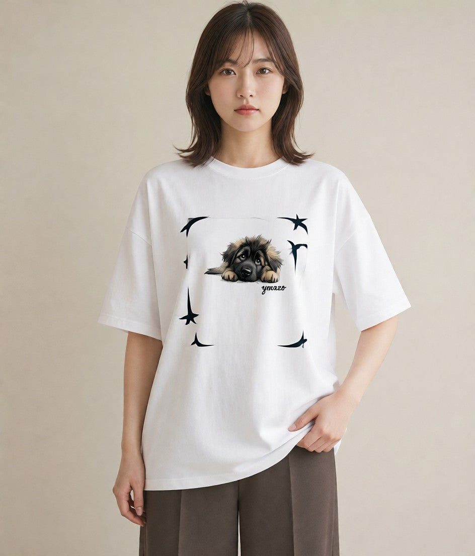 グラフィックTシャツ レディース 子犬 犬 いぬ イラスト 北欧風 女子会 お揃い 白T