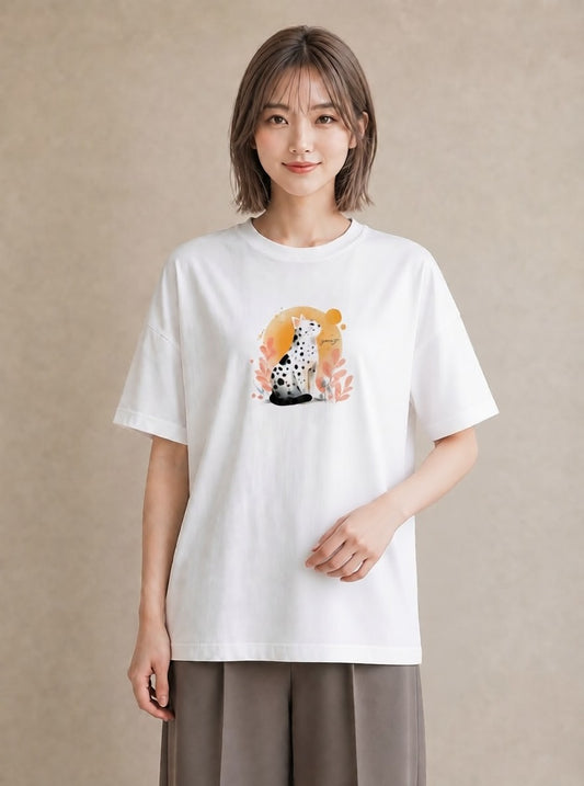 デザインTシャツ レディース しっぽ 猫 ねこ イラスト レトロ 旅行 母娘コーデ 白T