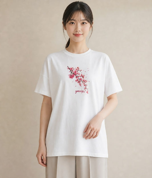 グラフィックTシャツ レディース さくら 桜 サクラ 花 花柄 イラスト カフェコーデ カジュアルコーデ 買い物 白T