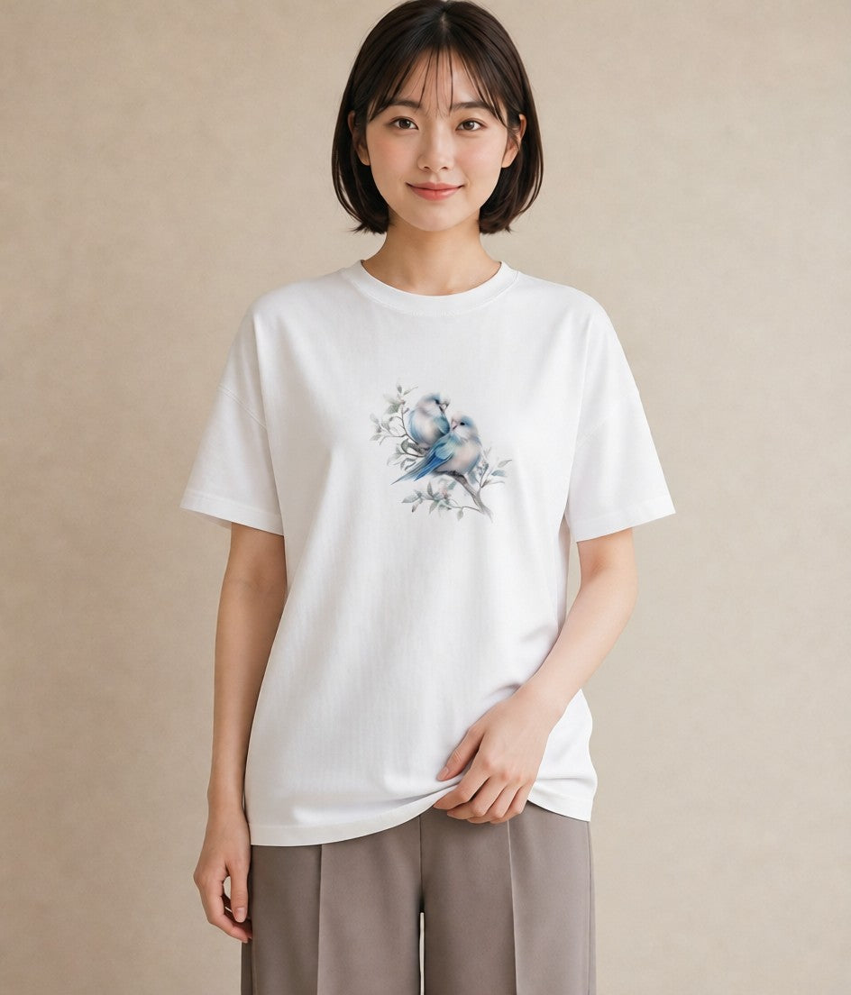 グラフィックTシャツ レディース インコ ペット 動物 イラスト ラフ 通勤 在宅 白T