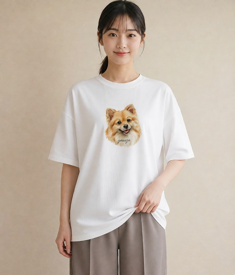 デザインTシャツ レディース ポメラニアン ポメ 犬 いぬ イラスト 春服 ミセス 白T