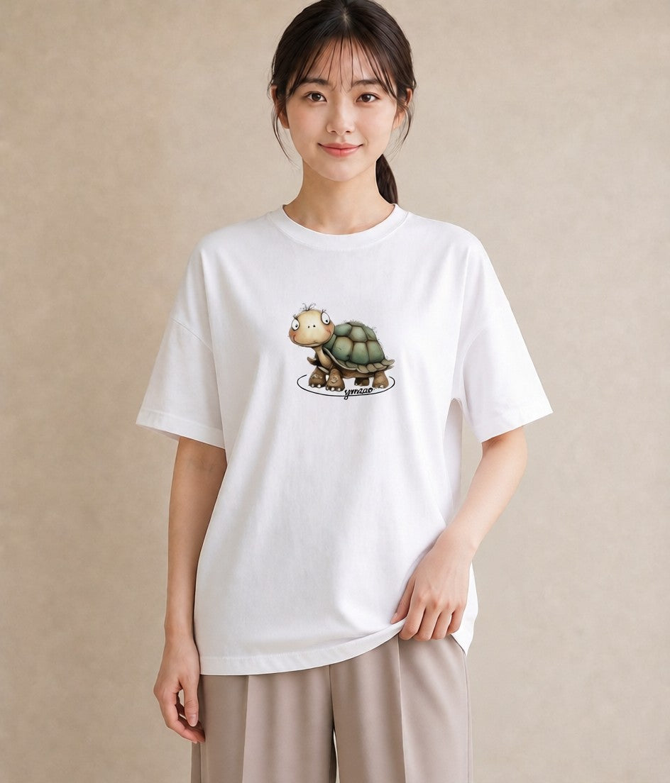 プリントTシャツ レディース カメ ペット 動物 イラスト 手描き風 母娘コーデ 自分用 白T