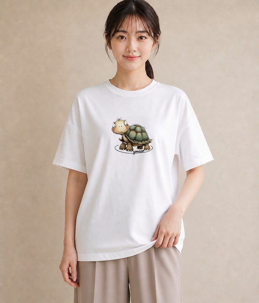 プリントTシャツ レディース カメ ペット 動物 イラスト 手描き風 母娘コーデ 自分用 白T