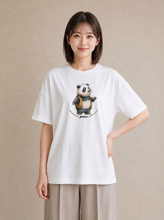 半袖Tシャツ レディース レッサーパンダ 動物 アニマル イラスト 北欧風 カフェ服 クリスマス 白T