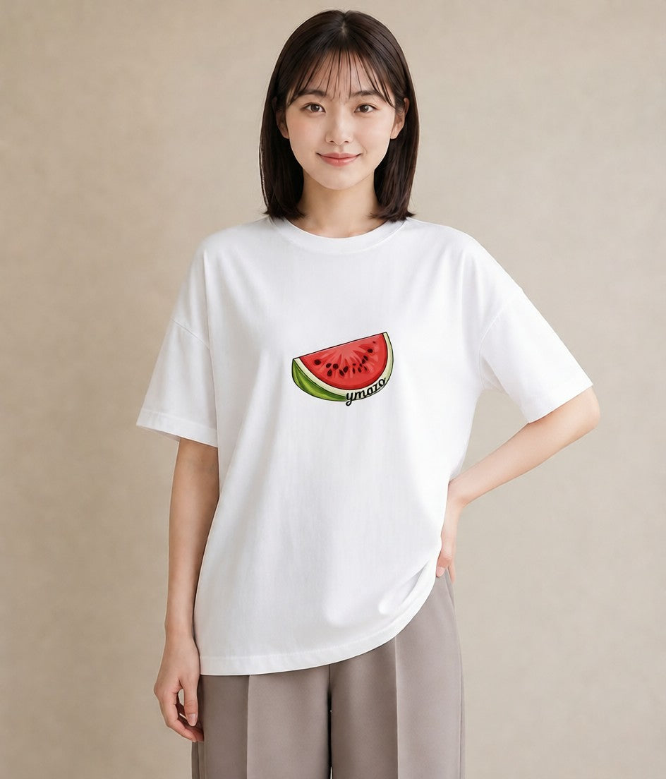 プリントTシャツ レディース すいか 食べ物 フード イラスト カフェコーデ ラフ レイヤード 白T