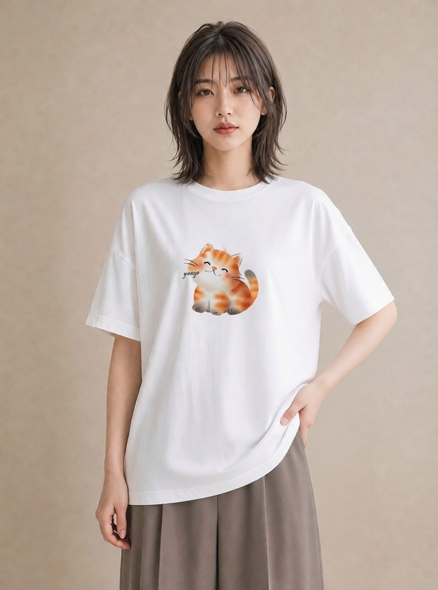 プリントTシャツ レディース ブリティッシュショートヘア 猫 ねこ イラスト シック カフェ巡り 女子会 白T