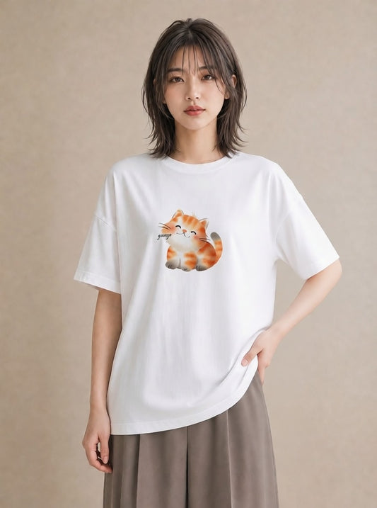 プリントTシャツ レディース ブリティッシュショートヘア 猫 ねこ イラスト シック カフェ巡り 女子会 白T