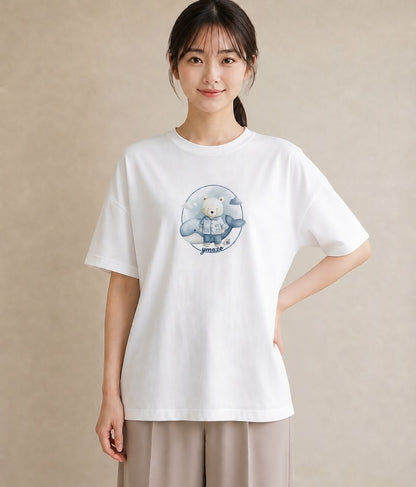 Tシャツ レディース クジラ 海の生き物 海 イラスト 韓国風 綿100 デート 白T