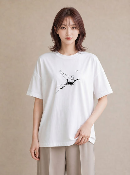 半袖Tシャツ レディース 折り鶴 折り紙 ナチュラル アンティーク イラスト ガーリー ホワイトデー 春服 白T