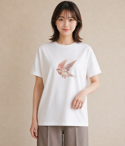 半袖Tシャツ レディース インコ ペット 動物 イラスト 水彩風 お揃い 親子 白T