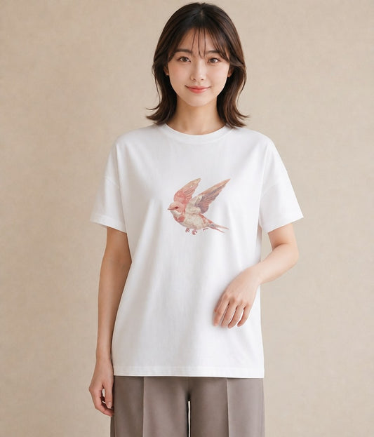 半袖Tシャツ レディース インコ ペット 動物 イラスト 水彩風 お揃い 親子 白T