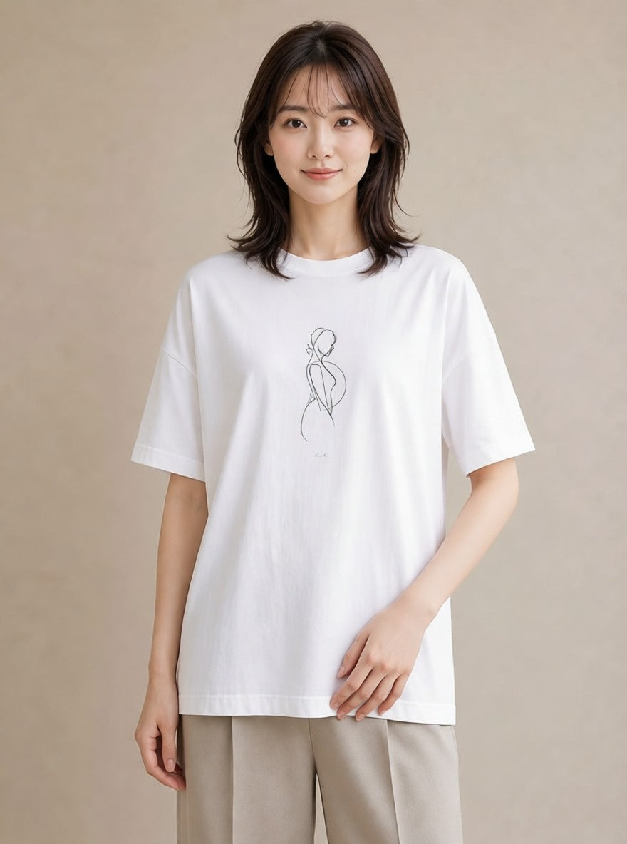 半袖Tシャツ レディース 女の子 ガール 後ろ姿 イラスト 個性的 送別ギフト 通勤 白T